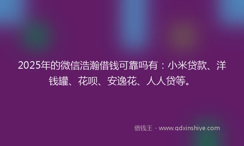 2025年的微信浩瀚借钱可靠吗有：小米贷款、洋钱罐、花呗、安逸花、人人贷等。