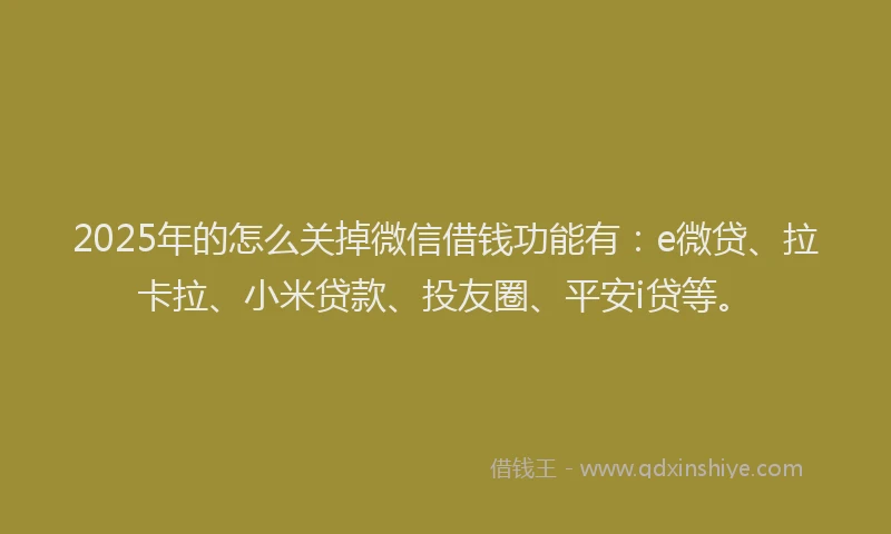 2025年的怎么关掉微信借钱功能有：e微贷、拉卡拉、小米贷款、投友圈、平安i贷等。