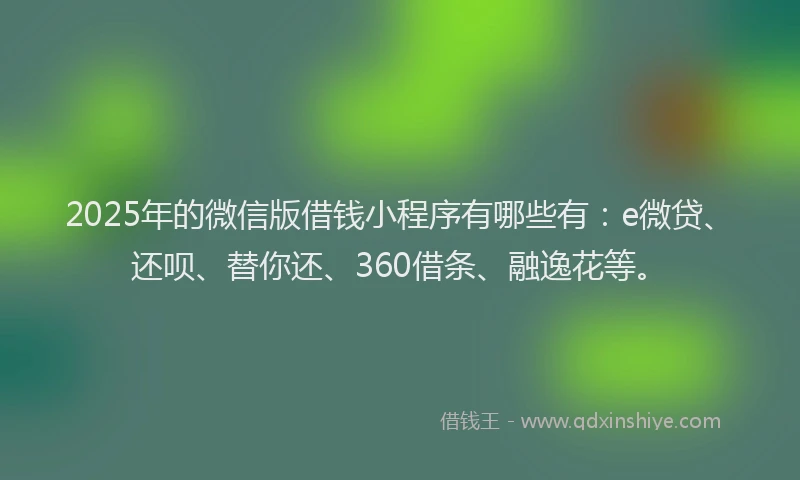 2025年的微信版借钱小程序有哪些有：e微贷、还呗、替你还、360借条、融逸花等。