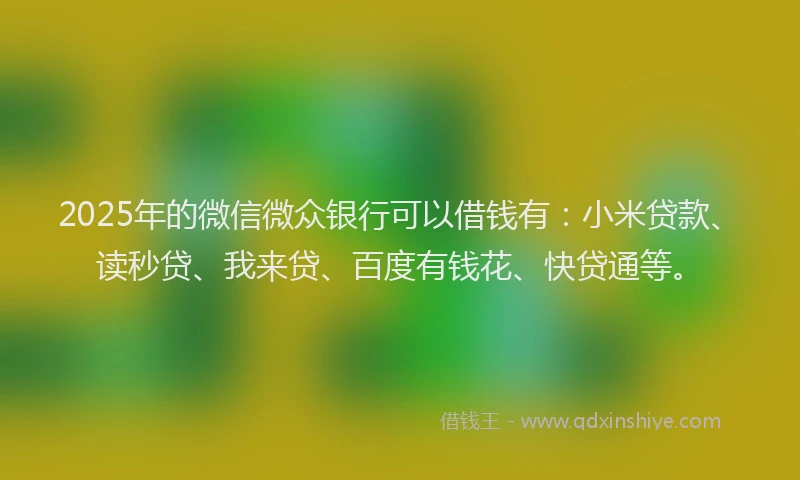 2025年的微信微众银行可以借钱有：小米贷款、读秒贷、我来贷、百度有钱花、快贷通等。