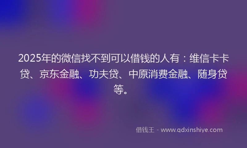 2025年的微信找不到可以借钱的人有：维信卡卡贷、京东金融、功夫贷、中原消费金融、随身贷等。
