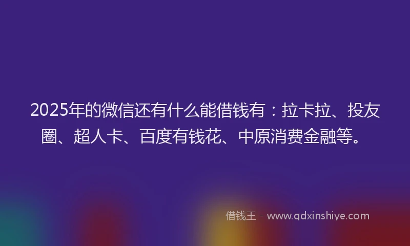 2025年的微信还有什么能借钱有：拉卡拉、投友圈、超人卡、百度有钱花、中原消费金融等。