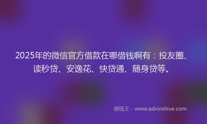 2025年的微信官方借款在哪借钱啊有：投友圈、读秒贷、安逸花、快贷通、随身贷等。