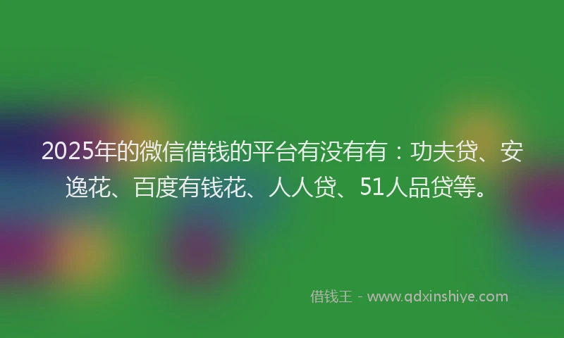 2025年的微信借钱的平台有没有有：功夫贷、安逸花、百度有钱花、人人贷、51人品贷等。