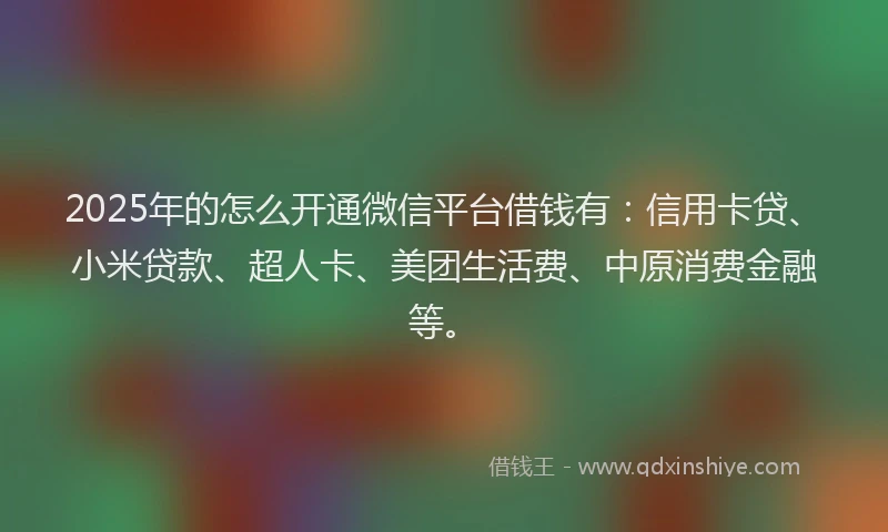 2025年的怎么开通微信平台借钱有：信用卡贷、小米贷款、超人卡、美团生活费、中原消费金融等。
