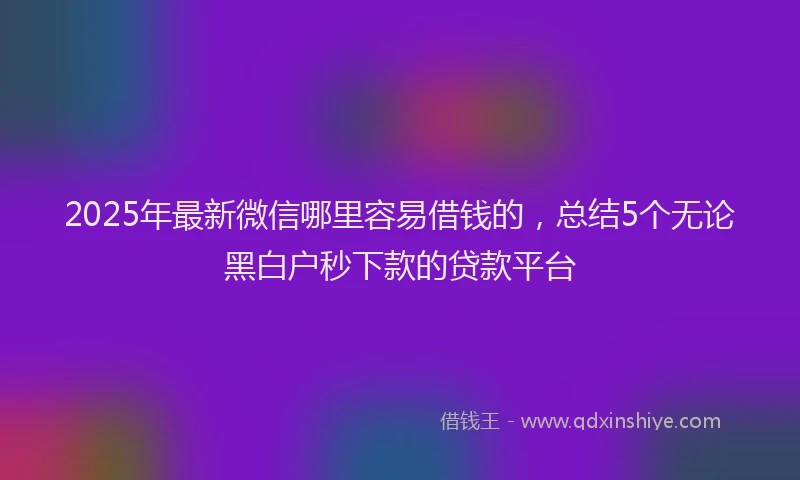 2025年最新微信哪里容易借钱的，总结5个无论黑白户秒下款的贷款平台
