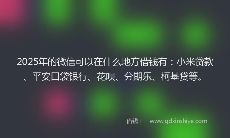 2025年的微信可以在什么地方借钱有：小米贷款、平安口袋银行、花呗、分期乐、柯基贷等。