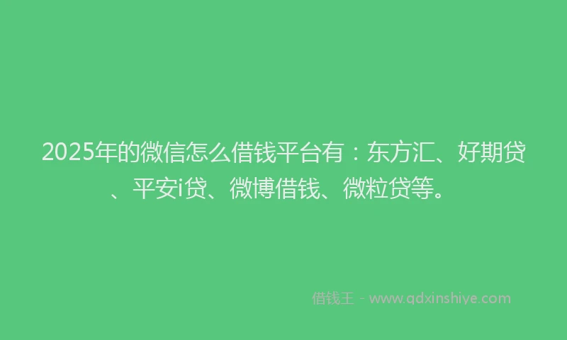 2025年的微信怎么借钱平台有：东方汇、好期贷、平安i贷、微博借钱、微粒贷等。