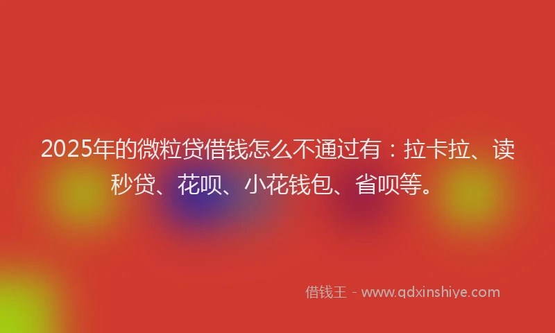 2025年的微粒贷借钱怎么不通过有：拉卡拉、读秒贷、花呗、小花钱包、省呗等。
