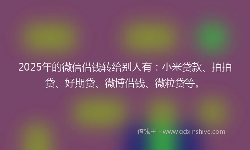 2025年的微信借钱转给别人有：小米贷款、拍拍贷、好期贷、微博借钱、微粒贷等。