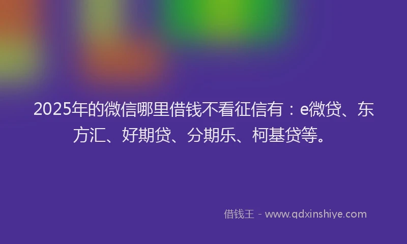2025年的微信哪里借钱不看征信有：e微贷、东方汇、好期贷、分期乐、柯基贷等。