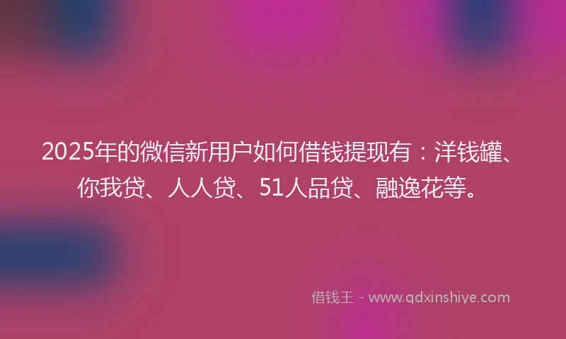 2025年的微信新用户如何借钱提现有：洋钱罐、你我贷、人人贷、51人品贷、融逸花等。