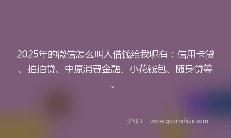 2025年的微信怎么叫人借钱给我呢有：信用卡贷、拍拍贷、中原消费金融、小花钱包、随身贷等。