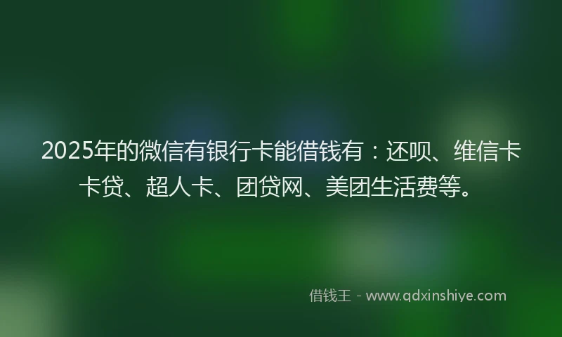 2025年的微信有银行卡能借钱有：还呗、维信卡卡贷、超人卡、团贷网、美团生活费等。