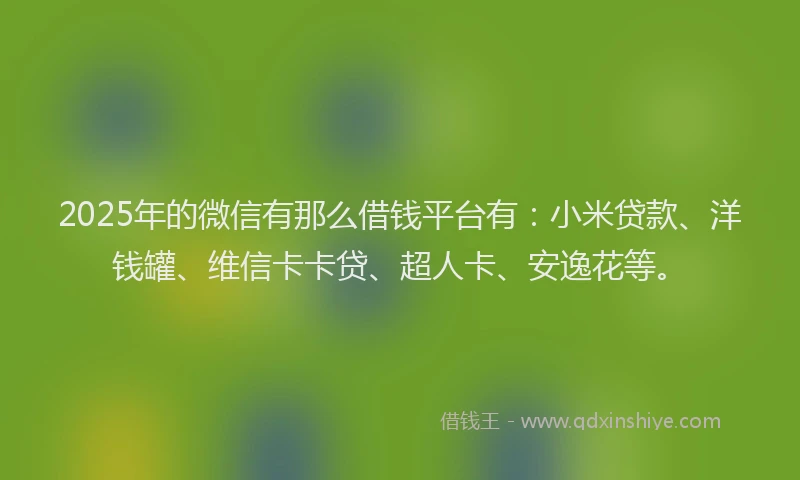 2025年的微信有那么借钱平台有：小米贷款、洋钱罐、维信卡卡贷、超人卡、安逸花等。