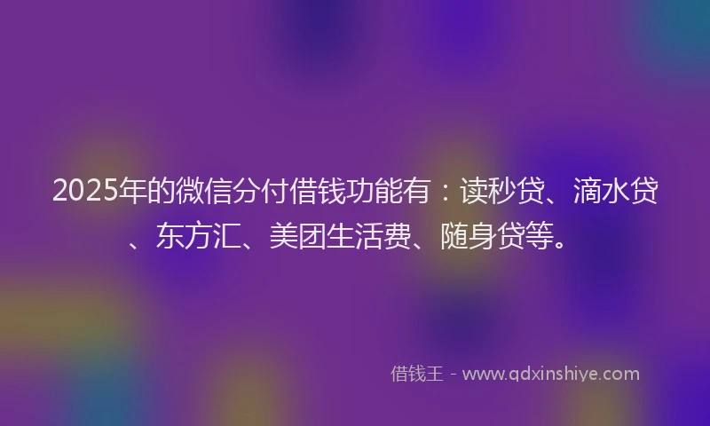 2025年的微信分付借钱功能有：读秒贷、滴水贷、东方汇、美团生活费、随身贷等。