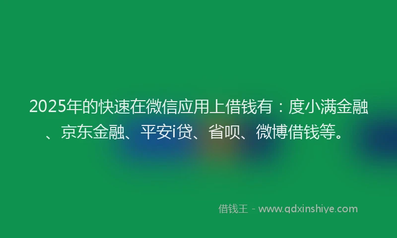 2025年的快速在微信应用上借钱有：度小满金融、京东金融、平安i贷、省呗、微博借钱等。