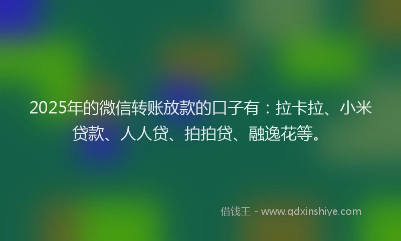 2025年的微信转账放款的口子有：拉卡拉、小米贷款、人人贷、拍拍贷、融逸花等。