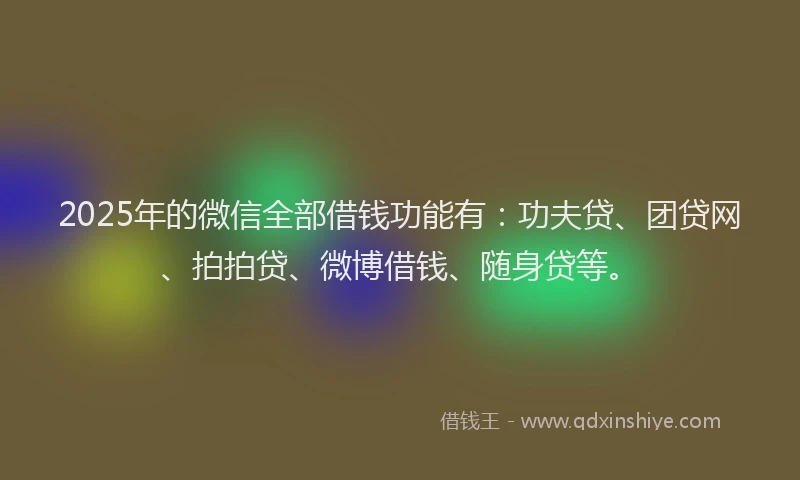 2025年的微信全部借钱功能有：功夫贷、团贷网、拍拍贷、微博借钱、随身贷等。