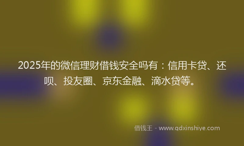 2025年的微信理财借钱安全吗有：信用卡贷、还呗、投友圈、京东金融、滴水贷等。