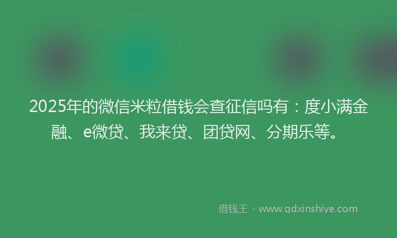 2025年的微信米粒借钱会查征信吗有：度小满金融、e微贷、我来贷、团贷网、分期乐等。