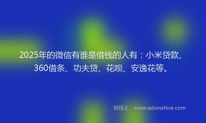 2025年的微信有谁是借钱的人有：小米贷款、360借条、功夫贷、花呗、安逸花等。