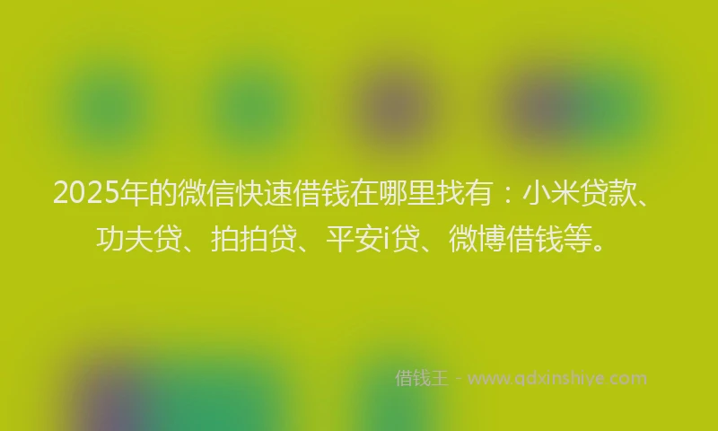 2025年的微信快速借钱在哪里找有：小米贷款、功夫贷、拍拍贷、平安i贷、微博借钱等。