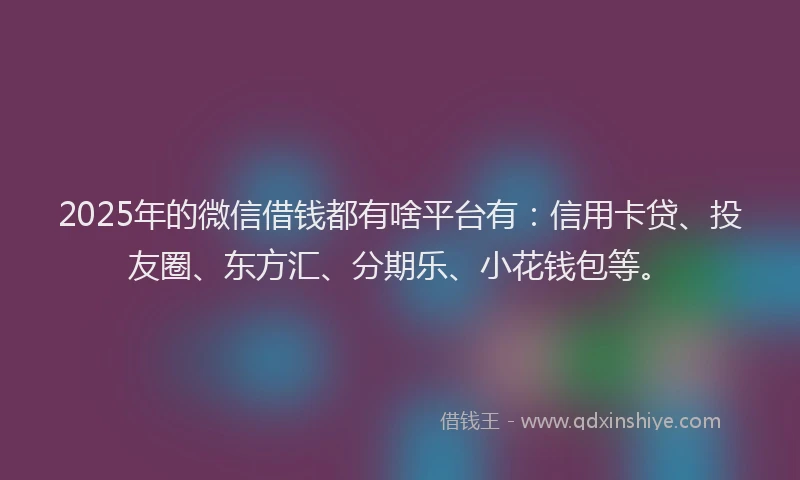 2025年的微信借钱都有啥平台有：信用卡贷、投友圈、东方汇、分期乐、小花钱包等。