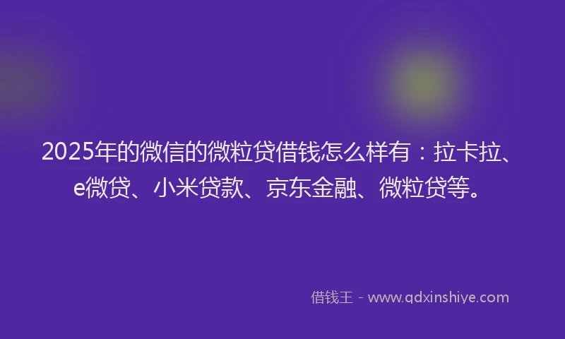 2025年的微信的微粒贷借钱怎么样有：拉卡拉、e微贷、小米贷款、京东金融、微粒贷等。