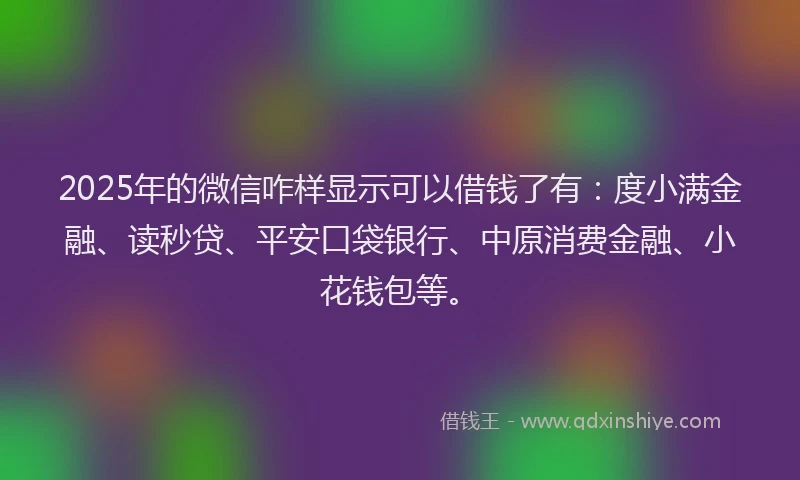 2025年的微信咋样显示可以借钱了有：度小满金融、读秒贷、平安口袋银行、中原消费金融、小花钱包等。