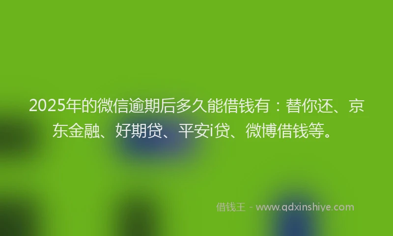 2025年的微信逾期后多久能借钱有：替你还、京东金融、好期贷、平安i贷、微博借钱等。