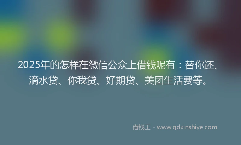 2025年的怎样在微信公众上借钱呢有：替你还、滴水贷、你我贷、好期贷、美团生活费等。
