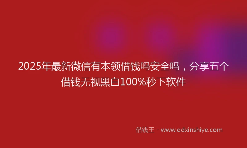 2025年最新微信有本领借钱吗安全吗，分享五个借钱无视黑白100%秒下软件