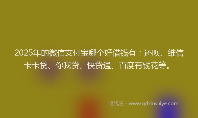 2025年的微信支付宝哪个好借钱有：还呗、维信卡卡贷、你我贷、快贷通、百度有钱花等。