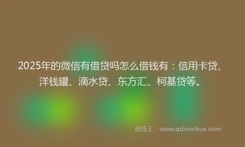 2025年的微信有借贷吗怎么借钱有：信用卡贷、洋钱罐、滴水贷、东方汇、柯基贷等。