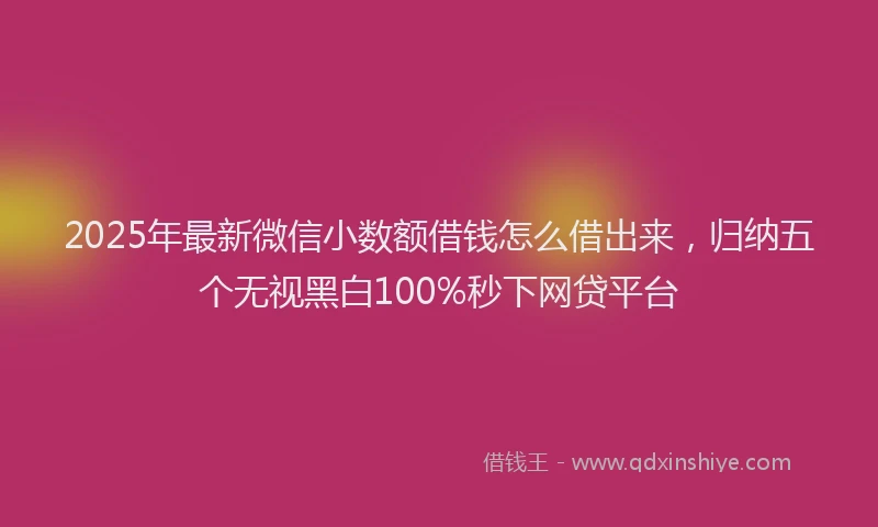 2025年最新微信小数额借钱怎么借出来，归纳五个无视黑白100%秒下网贷平台