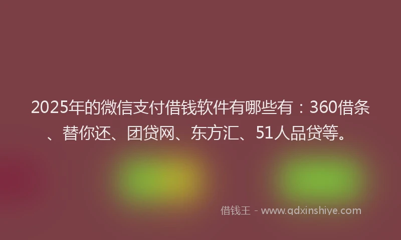 2025年的微信支付借钱软件有哪些有：360借条、替你还、团贷网、东方汇、51人品贷等。