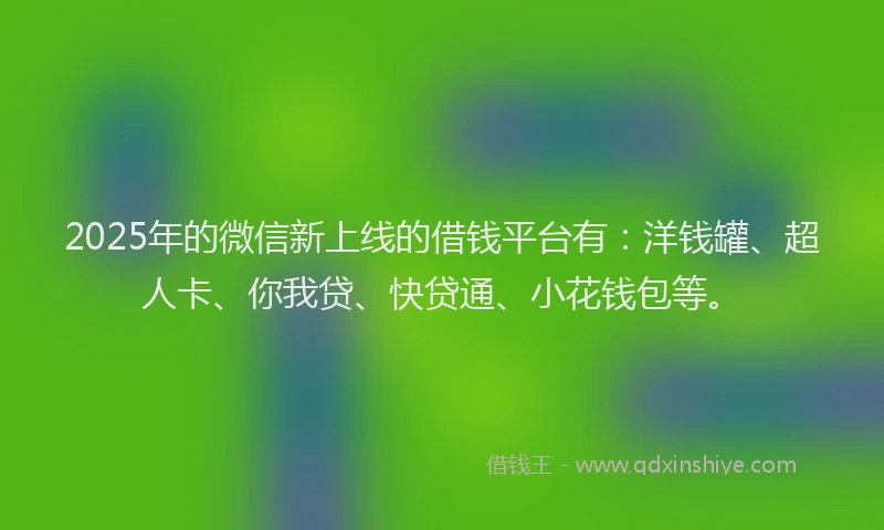 2025年的微信新上线的借钱平台有：洋钱罐、超人卡、你我贷、快贷通、小花钱包等。