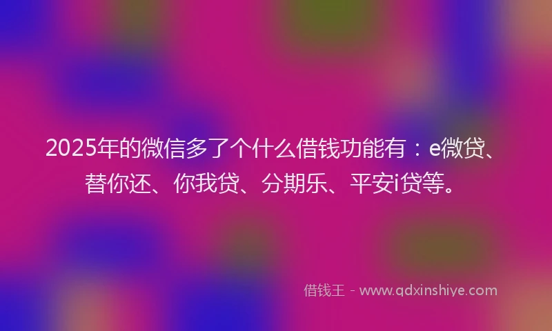 2025年的微信多了个什么借钱功能有：e微贷、替你还、你我贷、分期乐、平安i贷等。