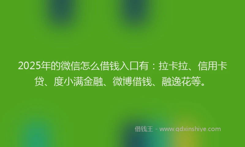 2025年的微信怎么借钱入口有：拉卡拉、信用卡贷、度小满金融、微博借钱、融逸花等。