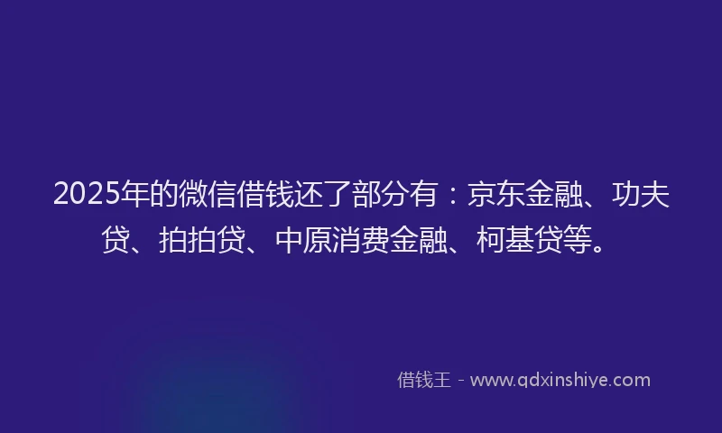 2025年的微信借钱还了部分有：京东金融、功夫贷、拍拍贷、中原消费金融、柯基贷等。