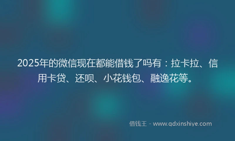 2025年的微信现在都能借钱了吗有：拉卡拉、信用卡贷、还呗、小花钱包、融逸花等。