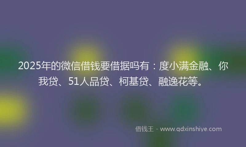 2025年的微信借钱要借据吗有：度小满金融、你我贷、51人品贷、柯基贷、融逸花等。