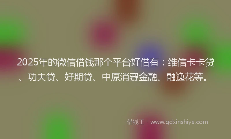 2025年的微信借钱那个平台好借有：维信卡卡贷、功夫贷、好期贷、中原消费金融、融逸花等。