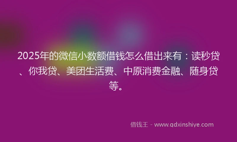 2025年的微信小数额借钱怎么借出来有：读秒贷、你我贷、美团生活费、中原消费金融、随身贷等。