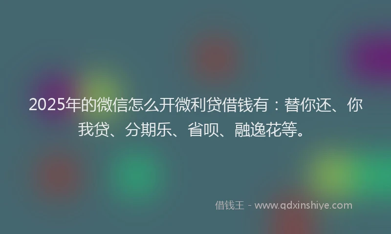 2025年的微信怎么开微利贷借钱有：替你还、你我贷、分期乐、省呗、融逸花等。