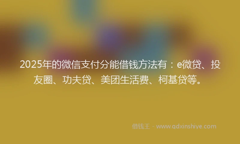 2025年的微信支付分能借钱方法有：e微贷、投友圈、功夫贷、美团生活费、柯基贷等。