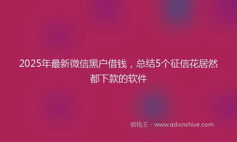 2025年最新微信黑户借钱，总结5个征信花居然都下款的软件