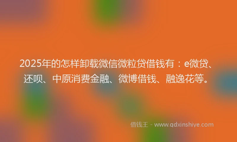 2025年的怎样卸载微信微粒贷借钱有：e微贷、还呗、中原消费金融、微博借钱、融逸花等。