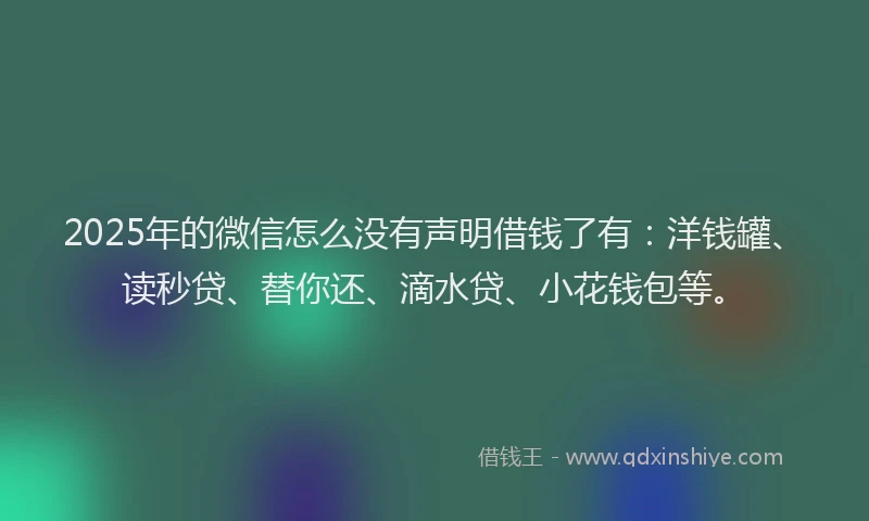 2025年的微信怎么没有声明借钱了有：洋钱罐、读秒贷、替你还、滴水贷、小花钱包等。